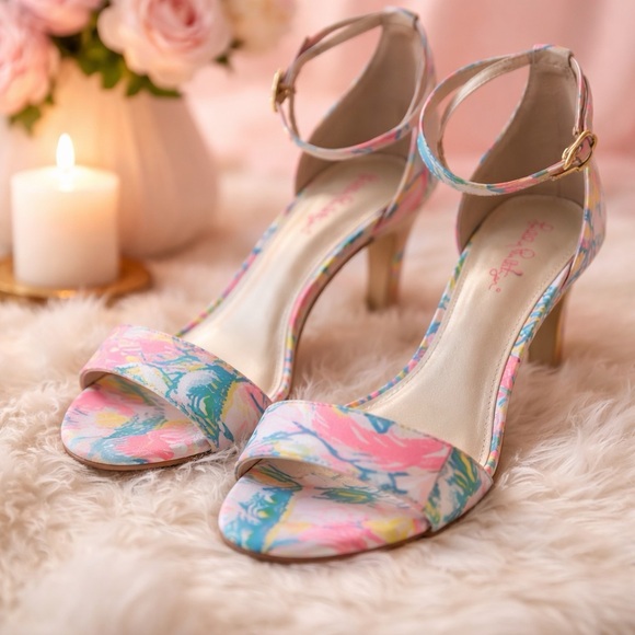 Lilly Pulitzer Shoes - Lilly Pulitzer Printed Heeled Ankle Strap Sandals